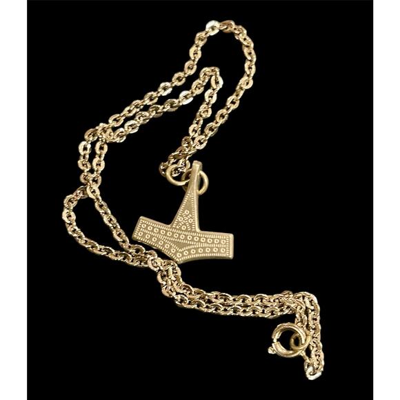 VTG JORGEN JENSEN DENMARK PEWTER THOR'S HAMMER PENDANT ON CHAIN VIKING NECKLACE - Picture 2 of 9